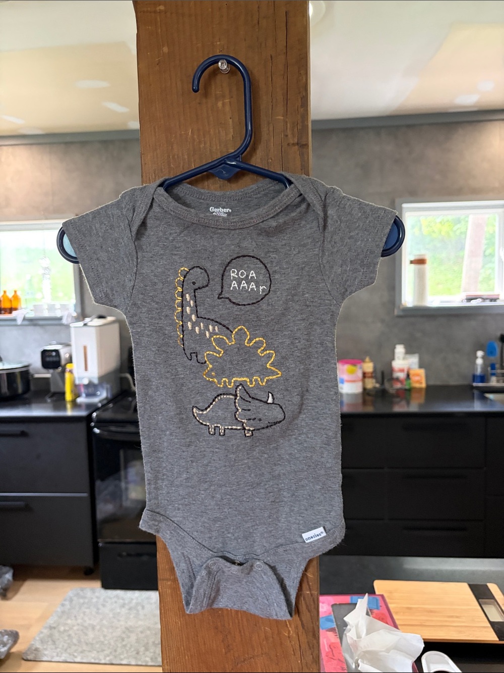 Gerber Gray Dinosaur Graphic Baby One-Piece Bodysuit